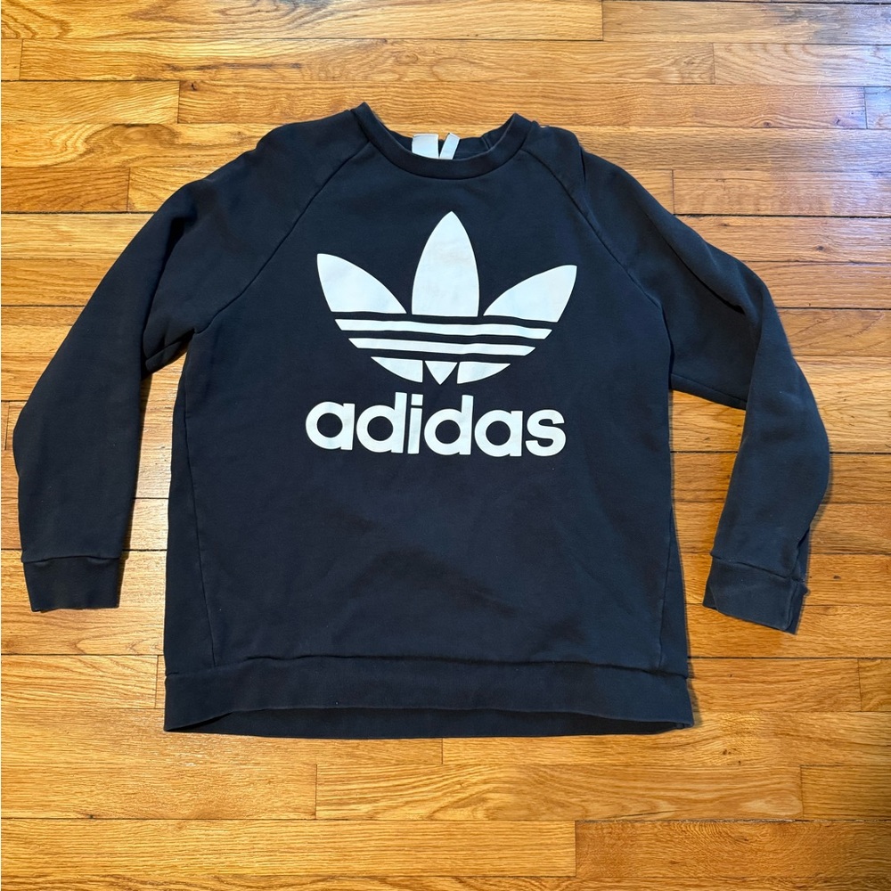 Adidas Black and White Crewneck Sweater with Iconic Logo